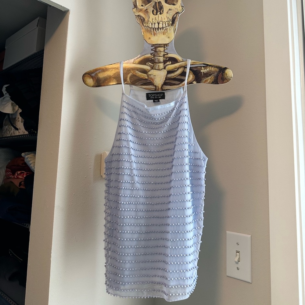 Topshop Blue Beaded Top